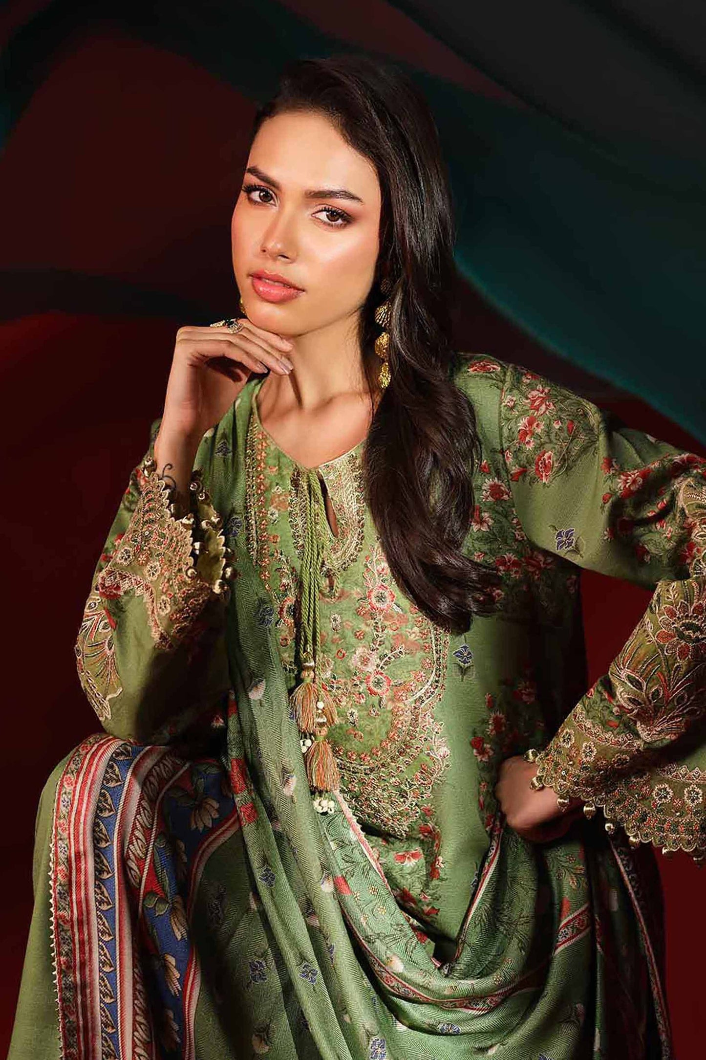 3 Piece - Printed Embroidered Suit