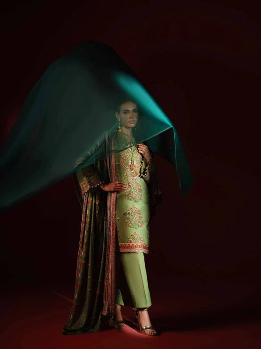 3 Piece - Printed Embroidered Suit